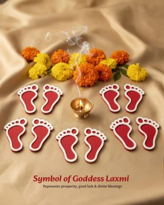 The brown Box-Laxmi Charan Paduka Pagle 5 Pair Set,3D,Lucky Charm,Wedding Decoration Lakshmi feet Paule Pooja Festival Decoration Stickers for Prosperity and Wealth for Home & Office