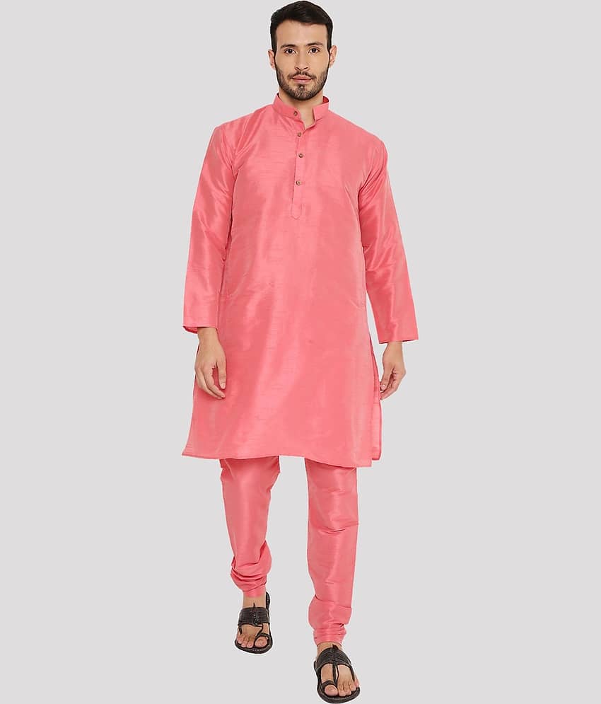 Maharaja - Pink Raw Silk Regular Fit Men's Kurta Pyjama Set ( Pack of 1 )