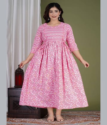 Nevisha Style Pink Cotton Women's Maternity Dress ( Pack of 1 )