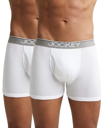 Jockey Men's Plain Trunks (Pack of 2) (8009-02_White_M) Jockey Men's Plain Trunks (Pack of 2) (8009-02_White_M) - White / M