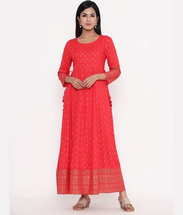 Kbz - Red Rayon Women's Flared Kurti ( )