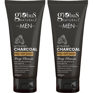Globus Naturals Anti Pollution & Anti Acne Charcoal Peel Off Mask, Detoxifying Face mask, Fights Pollution and De-Tans skin, For Men with Oily & Acne Prone Skin, 100 gms, Set of 2