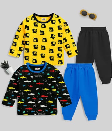 Kuchipoo Multi Cotton Blend Baby Boy Sweatshirt & Jogger Set ( Pack of 2 )
