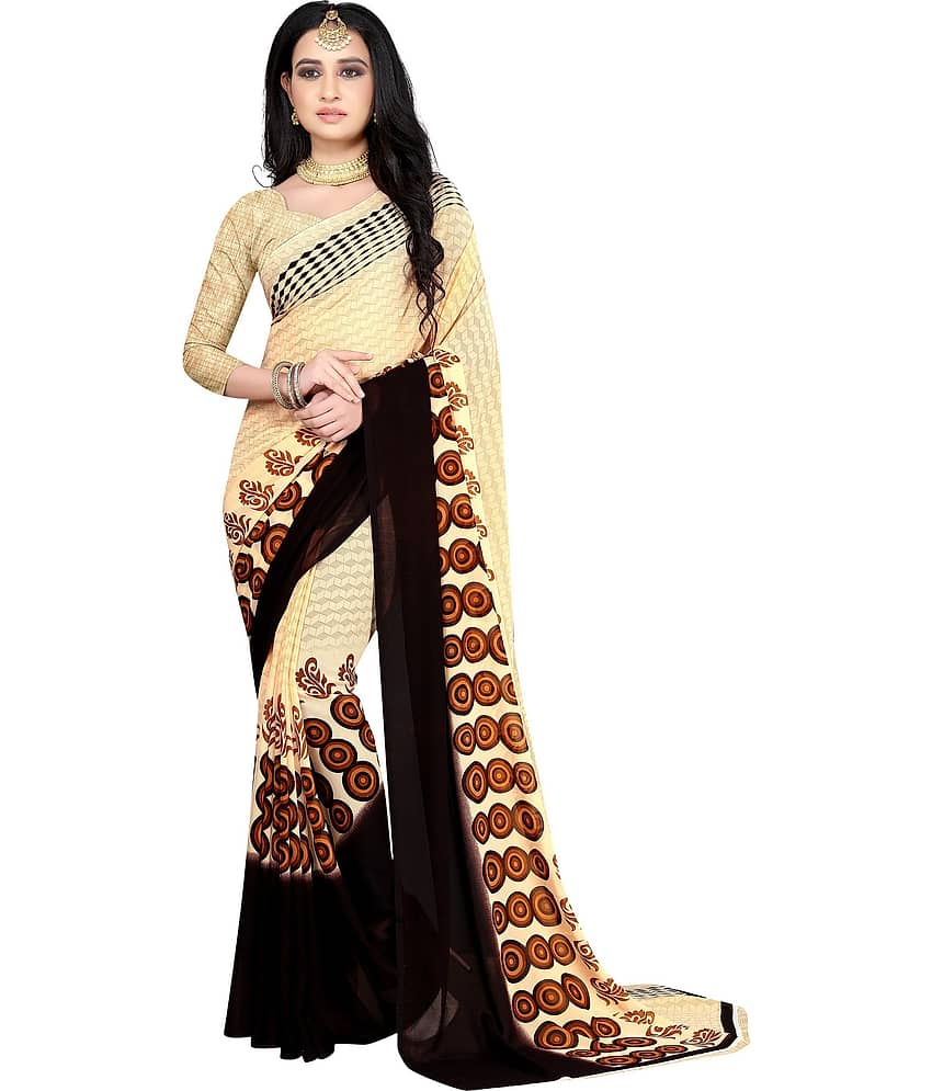 LEELAVATI Georgette Printed Saree With Unstitched Blouse Piece ( Beige )