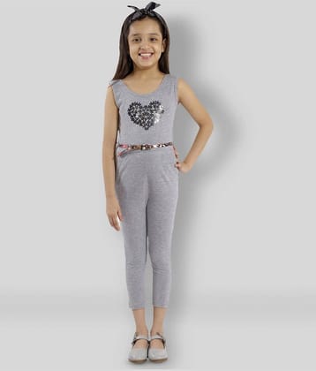 Kids Cave Girls Cotton Blend Jumpsuit ( Pack of 1 , Grey )