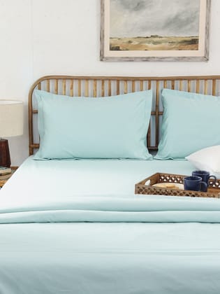 Solid Double Bedsheet Set (Blue) - 400 TC