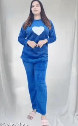 Stylish Blue Woolen NightSuit for Women/ Girls