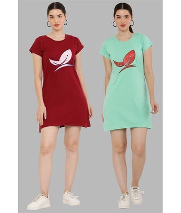 PREEGO - Multi Color Cotton Blend Women's Nightwear Night T-Shirt ( Pack of 2 )