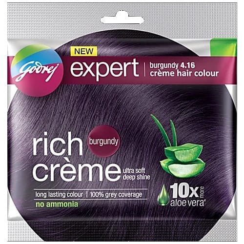 Godrej Expert Rich Creme Hair Colour - Single Use, Long Lasting, 100% Grey Coverage (12 g + 12 ml), 1 pc Shade 4.16 Burgundy