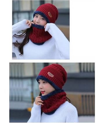 Infispace Red Woollen Women's Cap ( Pack of 1 )