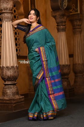 Parampara ~ Cotton Viscose  Saree in Regal Peacock Blue Exclusive Zari Border & Pallu
