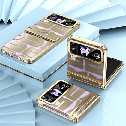 Gold Electroplated Premium Retro Style Glass Cover (with Hinge protection)-Samsung Galaxy Z Flip 4