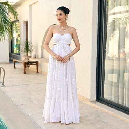 Whispering Ruffles Long Dress-XS