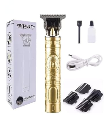 Vintage T9 Professional Hair Trimmer, Gold, Waterproof, Rechargeable, with Accessories