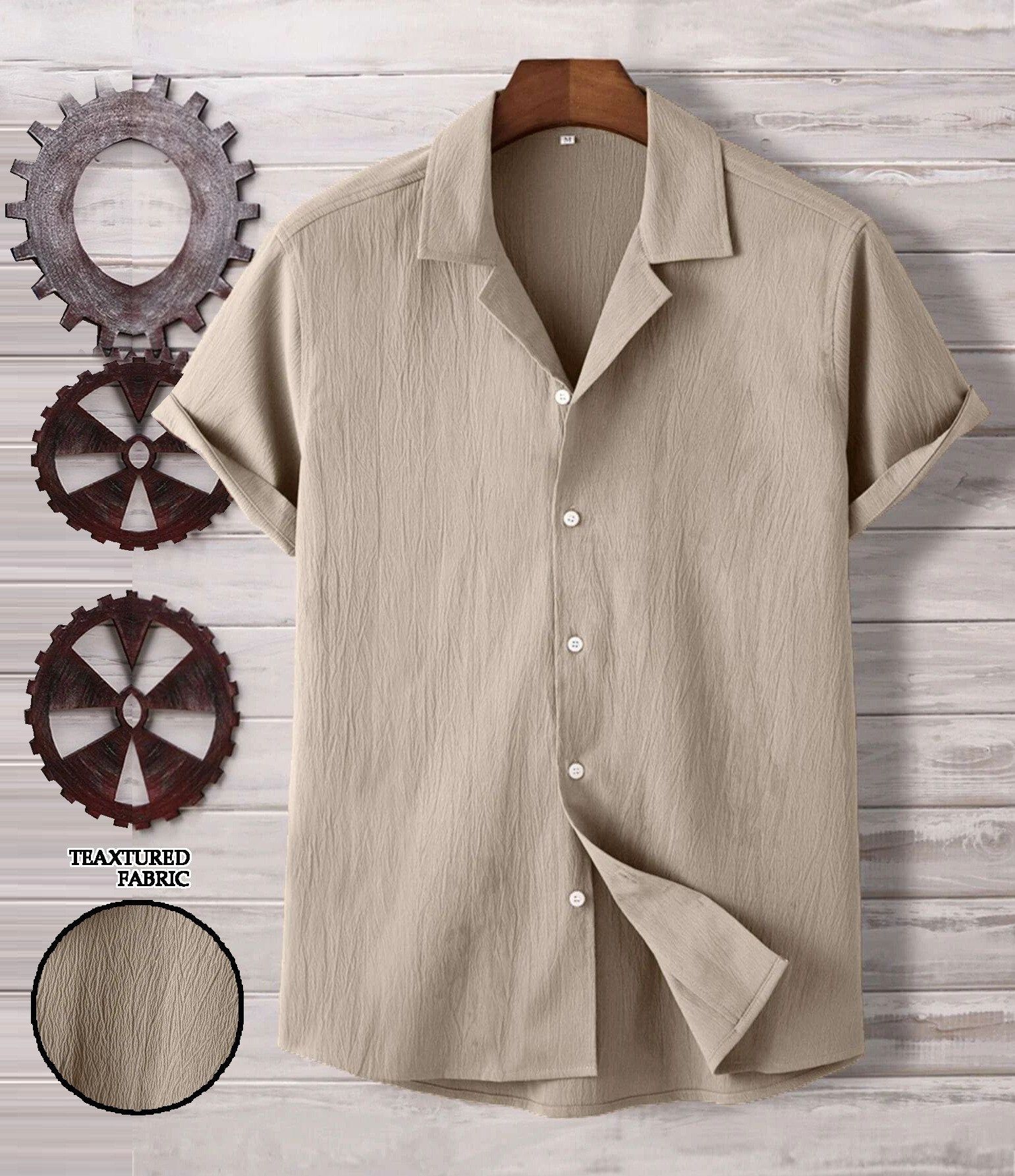 Timeless Tan: Casual Seersucker Shirt for Men by GlamaStitch-S