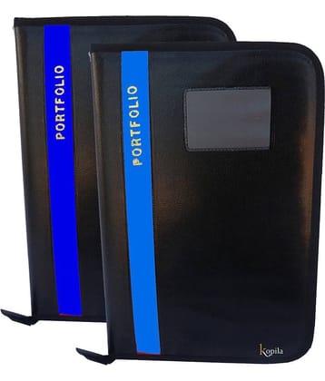Kopila PORTFOLIO File Folder,Faux Leather  Professional Look, 20 leafs,Certificate, Documents Holder FS/A4 Size (Set Of 2, Blue & Sky Blue)