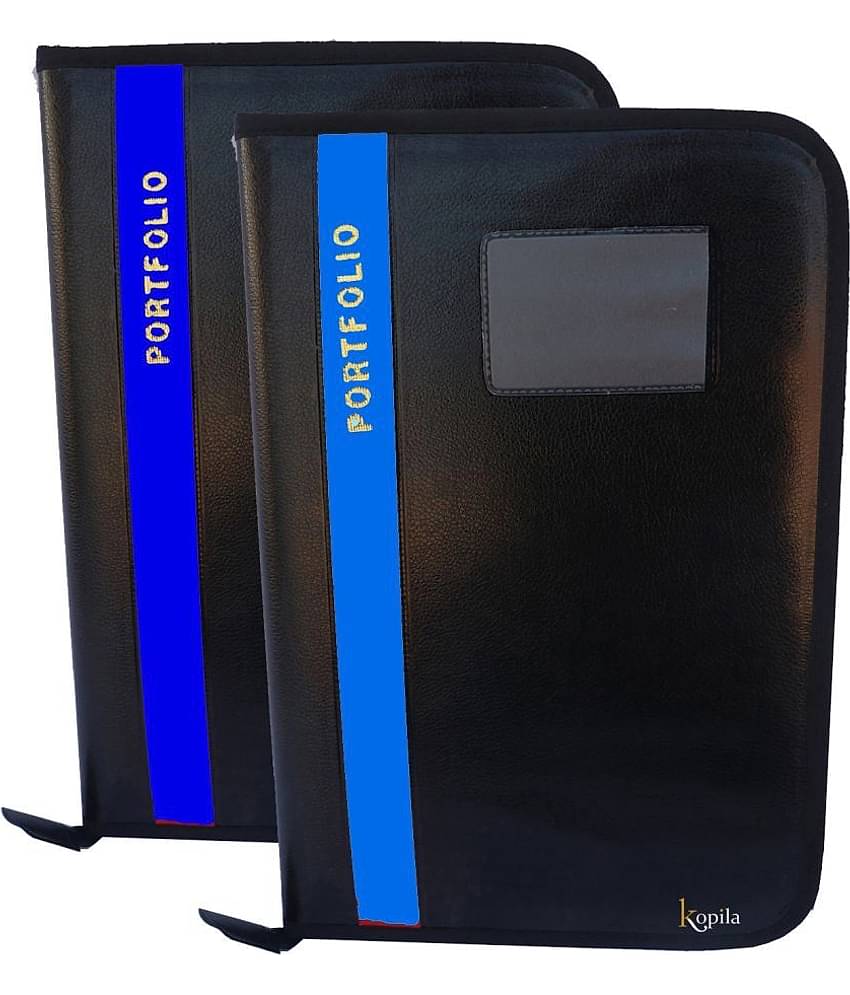 Kopila PORTFOLIO File Folder,Faux Leather  Professional Look, 20 leafs,Certificate, Documents Holder FS/A4 Size (Set Of 2, Blue & Sky Blue)