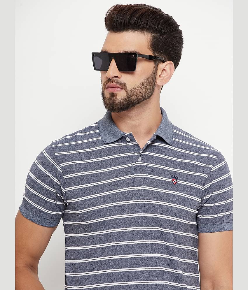 RELANE Pack of 1 Cotton Blend Regular Fit Striped Half Sleeves Men's Polo T Shirt ( Grey Melange )