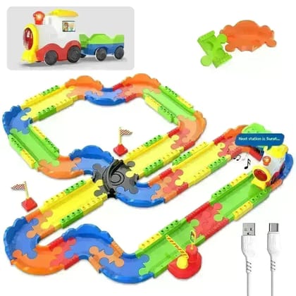 Mirana Interlocking Train Set With Rechargeable Engine 82 Pcs
