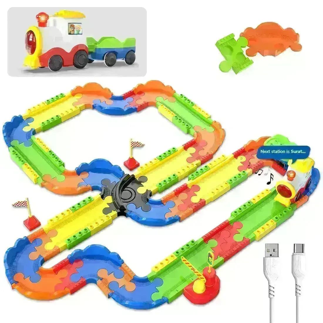 Mirana Interlocking Train Set With Rechargeable Engine 82 Pcs