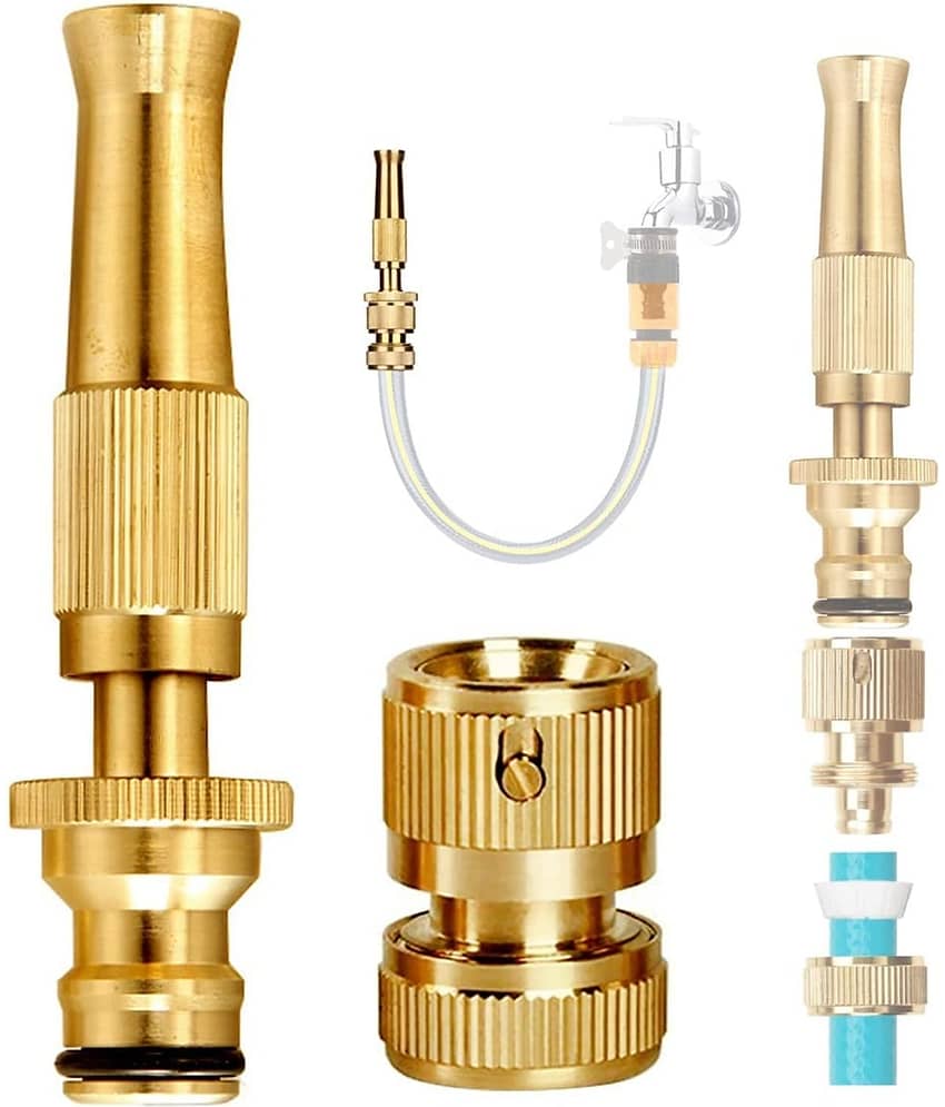 THRIFTKART - Brass Water Spray Nozzle For Water Pipe Adjustable High-Pressure Nozzle for 1/2" Hose Pipe Nozzle For Gardening, Bike & Car Wash, Window Deck Cleaning, Pet Bathing