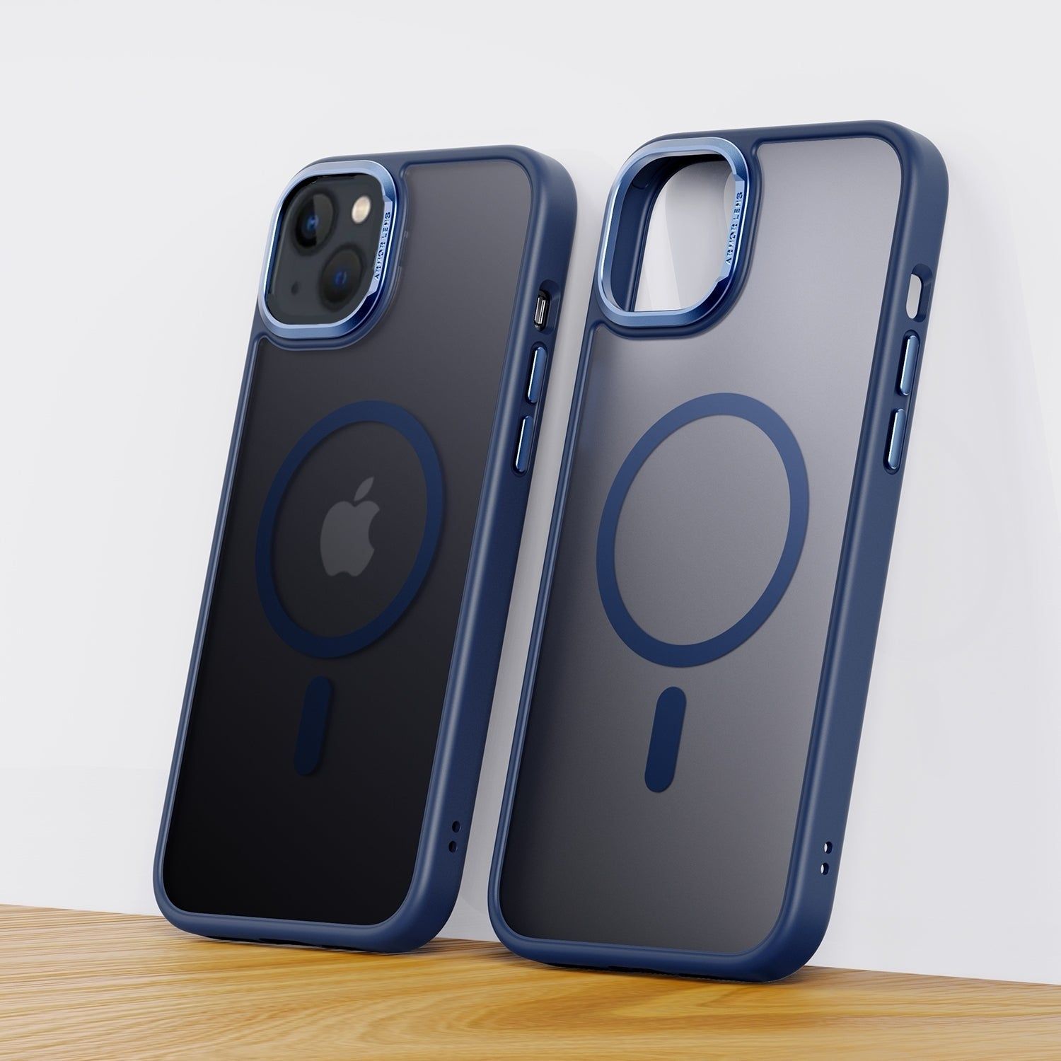 iPhone 15 Plus Cover : Frosted Matte MagSafe Case with Armor Metal Camera Lens-Blue