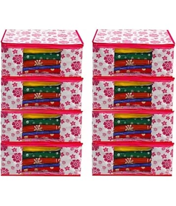 Non-Woven Saree Cover Cloth Storage & Organizer ( Pack of 8 ) Red Multi Saree Cover