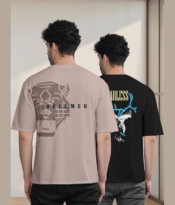 BULLMER Pack of 2 Cotton Blend Oversized Fit Men's T-Shirt ( Black )