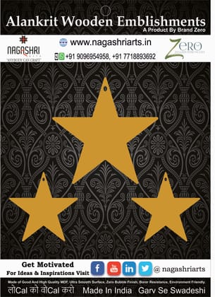 Brand Zero MDF Star Shape Pendant  And Earrings Jewelry Base - Pack of 3 Pcs