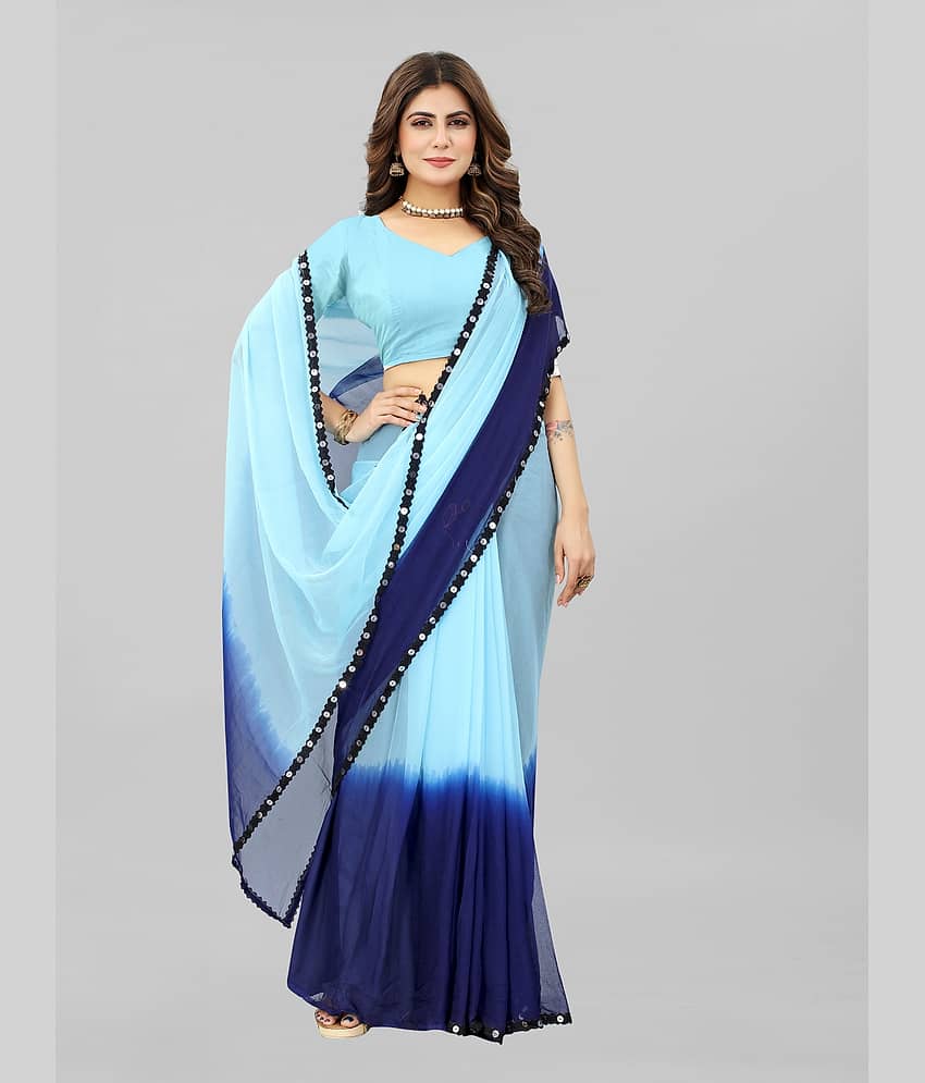 JULEE Chiffon Colorblock Saree With Unstitched Blouse Piece ( Black )