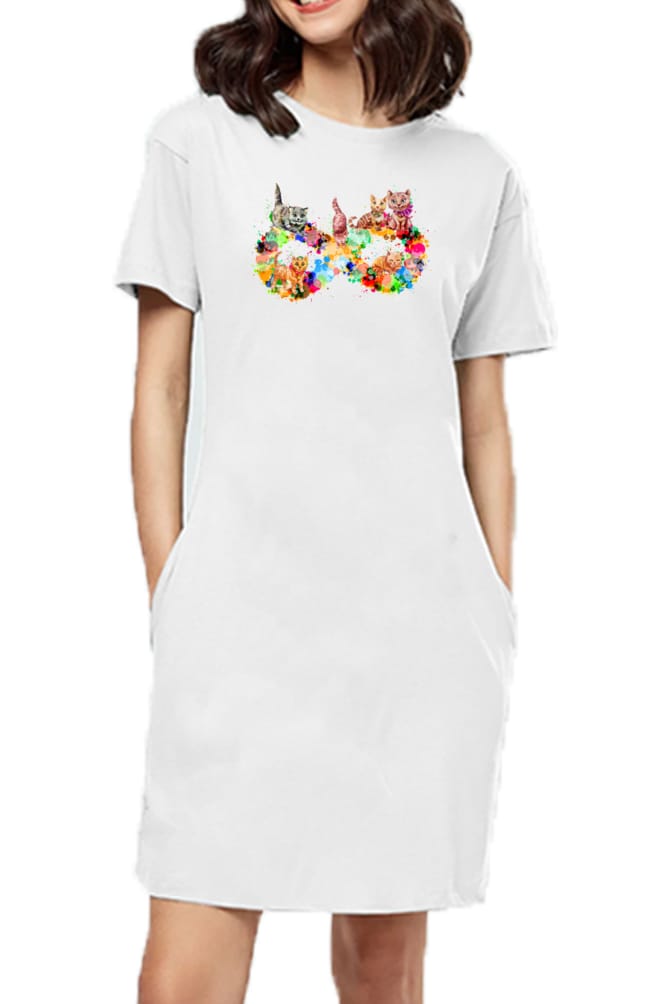 T-shirt Dress With Pockets - Infinity Cat Love (3 Colours) (Slim Fit)
