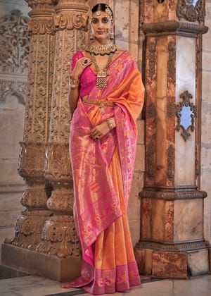 Paradise Orange Woven Banarasi Brocade Silk Saree