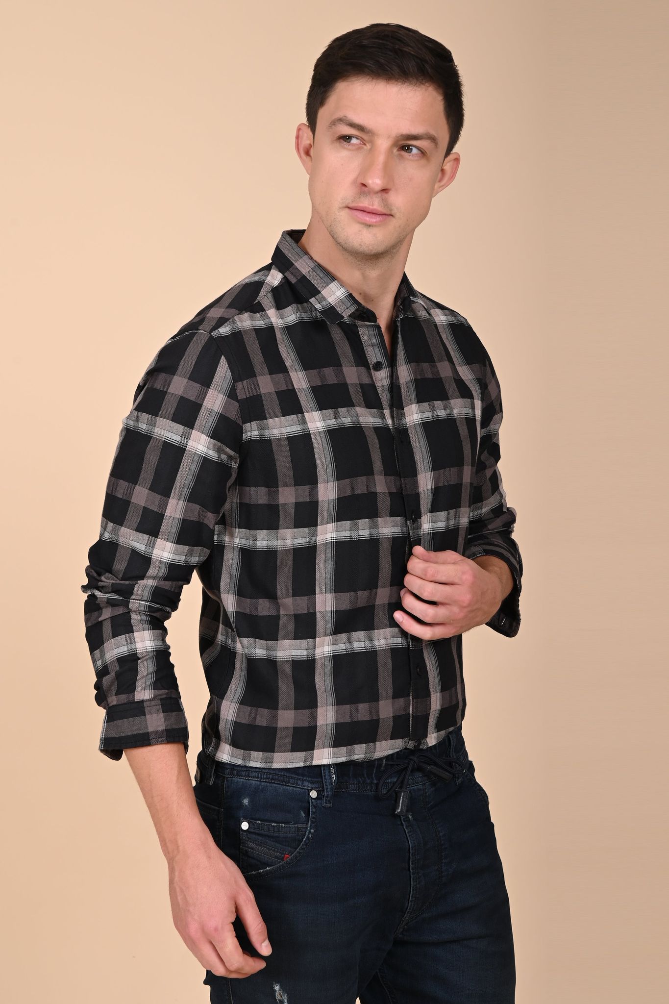 Elloit - Structured Check Shirt - Black-S-38 / BLACK