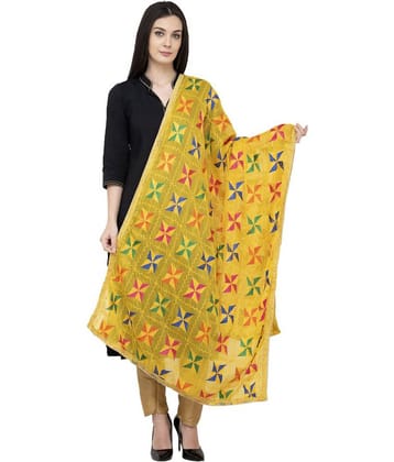 A R Silk Yellow Chiffon Hand Embroidered Dupatta