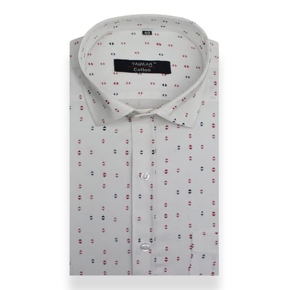 White Red Triangle Printed Cotton Shirt For Men's-M (38 Inch) (98 CM) / Full