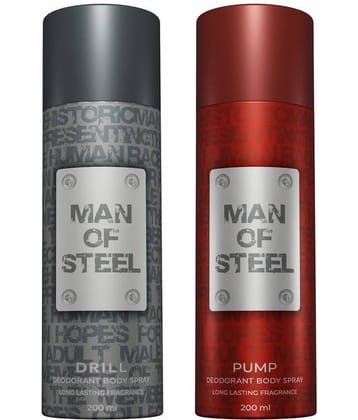 Denver Man Of Steel Drill & Pump Deodorant Spray for Men 400 ml ( Pack of 2 )