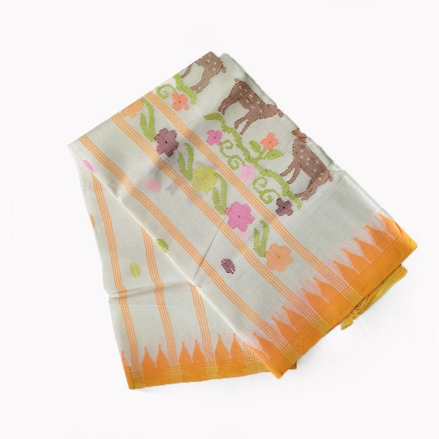 Cotton full sari - White