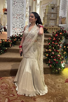 Idaya Ivory Hand Embroidered Drape Saree-M
