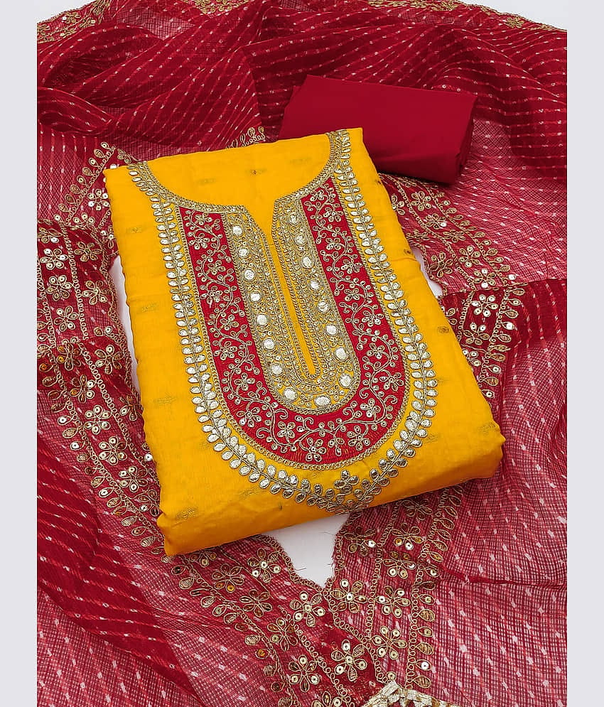 Nayanthara Trends Unstitched Chanderi Embroidered Dress Material - Green ( Pack of 1 )