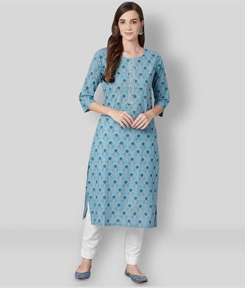 Divena - Blue Cotton Blend Women's Straight Kurti