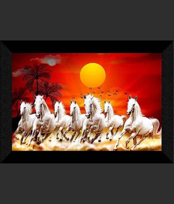 SNDArt Vastu 7 Lucky Running Horses At Sunrise Wall Paintings With Frame 11 x 14 inch
