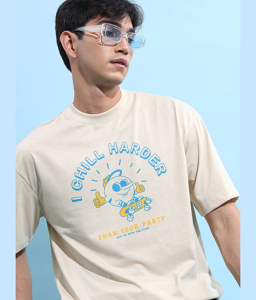 Ketch Pack of 1 Polyester Oversized Fit Men's T-Shirt ( Beige )