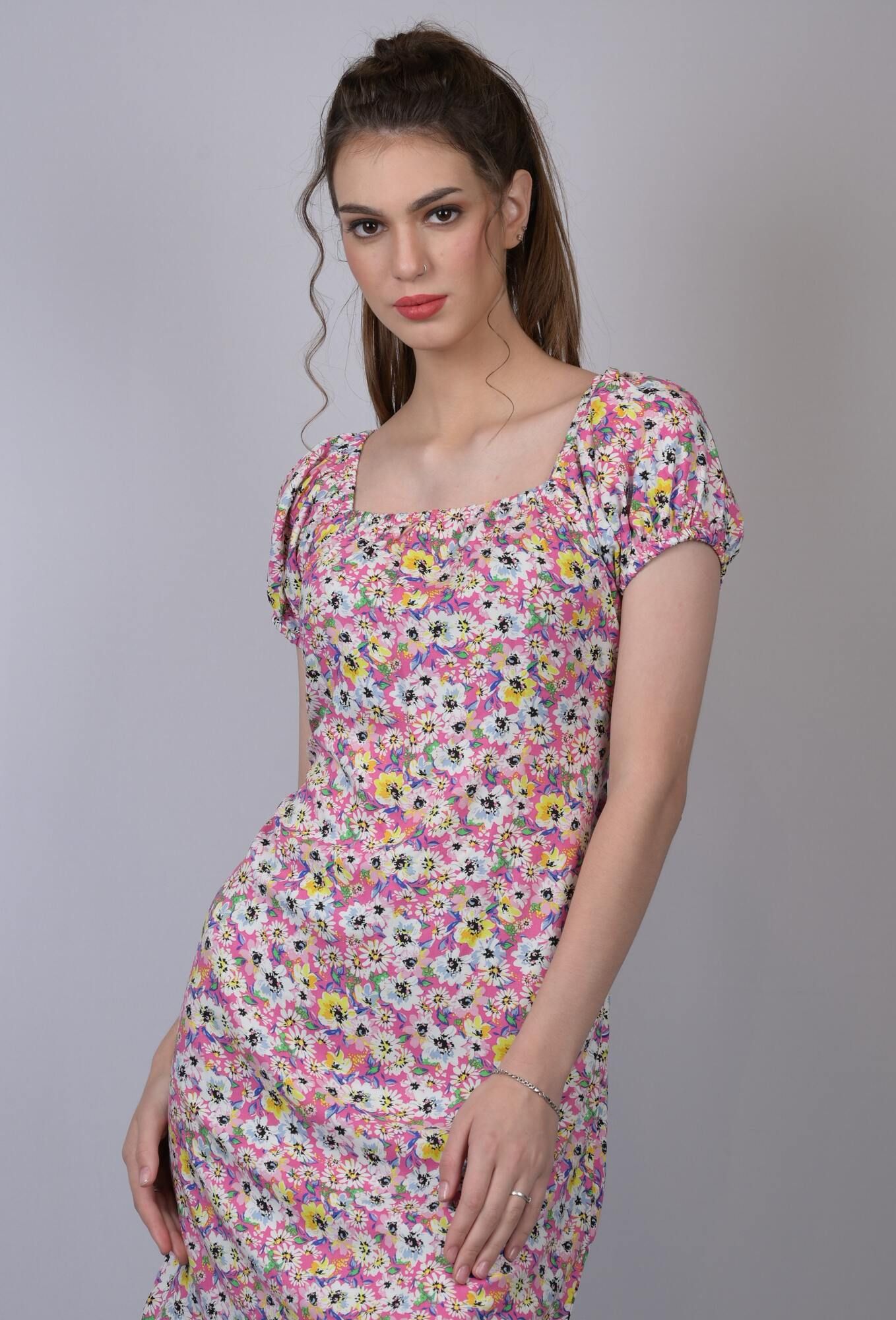 OWO THE LABEL Multicolored Flower Print Dress (OTL-DRS1011)-Multicolor / S