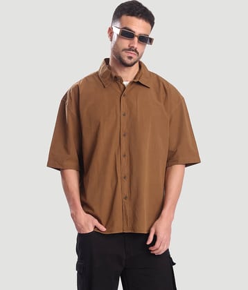 Bene Kleed 100% Cotton Oversized Fit Solids Full Sleeves Men's Casual Shirt - Brown ( Pack of 1 )