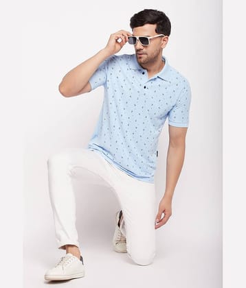 First Krush Pack of 1 Cotton Regular Fit Printed Half Sleeves Men's Polo T Shirt ( Sky Blue )