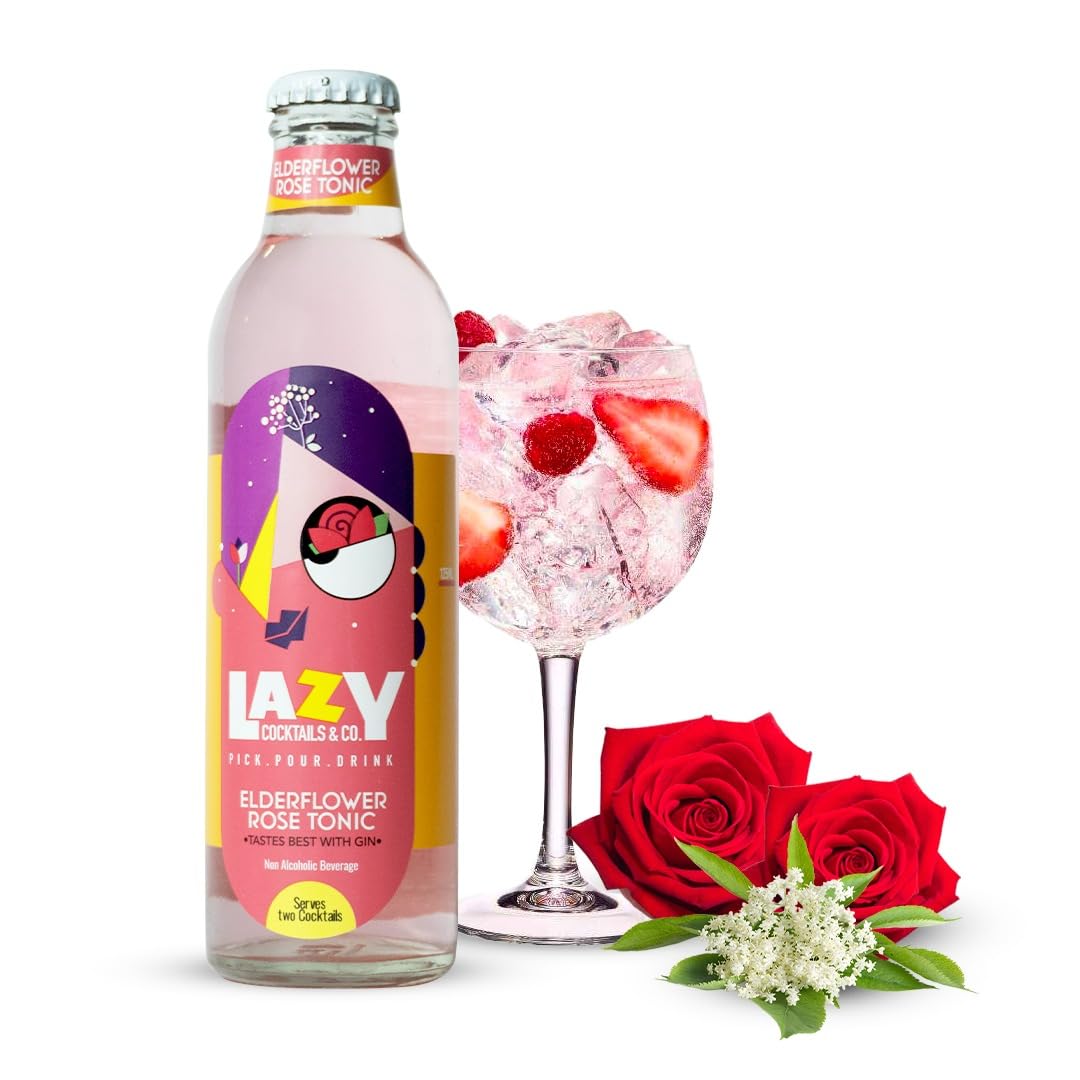 Lazy Cocktails Elderflower Rose Tonic Pack of 6 (250ml each)