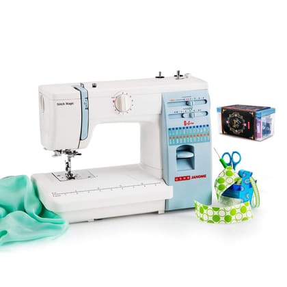 Usha Janome Automatic Stitch Magic Sewing Machine (White and Blue) with Free Sewing KIT Worth RS 500 Usha Janome Automatic Stitch Magic Sewing Machine (White and Blue) with Free Sewing KIT Worth RS 500 - White