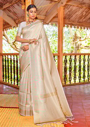 Royal Princess Golden Ivory Woven Kanjivaram Saree