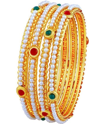Asmitta Astonish Traditional Gold Plated Red & Green Stone Bangle For Women