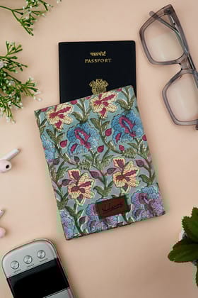 Galway Gemstone Hand Block Printed Blue Passport Cover-15 X 10 CMS / Blue Turquoise / Turquoise